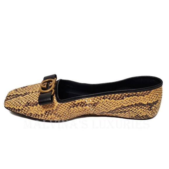 GUCCI SHOES PYTHON BALLET FLATS w LOGO BOW RIBBON ANKLE TIES $1,059 sz 39.5 9.5 - Picture 12 of 16